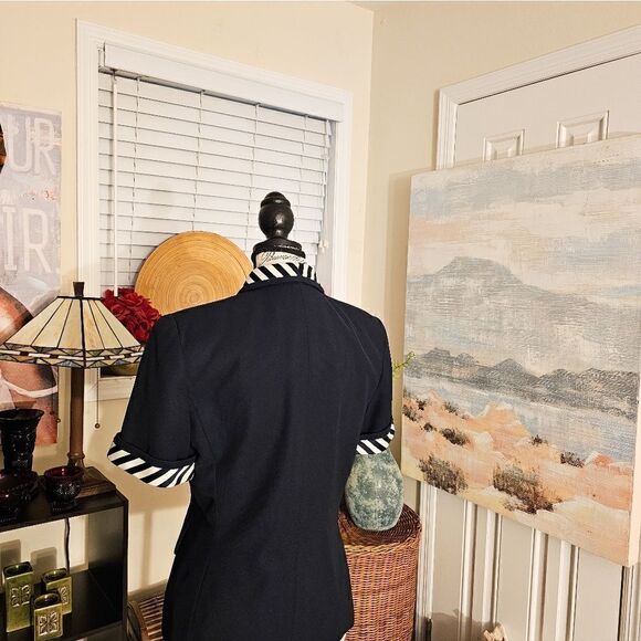 Vtg Navy Blue Kasper Notched Collar Pin Stripe Business Casual Short Sleeve Blaz - Picture 13 of 13